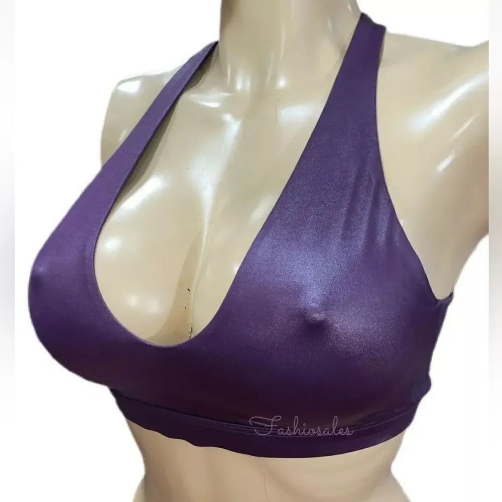 Victoria’s Secret Sport plunge Wet Look Unlined Sexy sports bra purple Xsmall